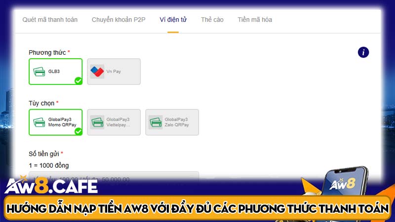 Hướng dẫn nạp tiền Aw8 với đầy đủ các phương thức thanh toán